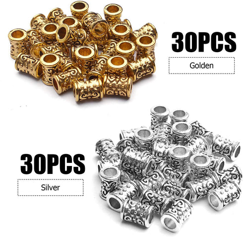 60pcs Alloy Column Spacer Bead Large Hole Tibetan Spacers Hollow Tube Beads Jewelry Spacer Charms for Bracelet DIY Jewelry Crafts Making Supplies...