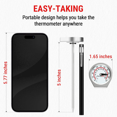 ThermoPro Dial Instant Read Meat Thermometer for Cooking, Grill Food Thermometer with Glass Lens, Portable Kitchen Thermometer with 5'' Stainless ...