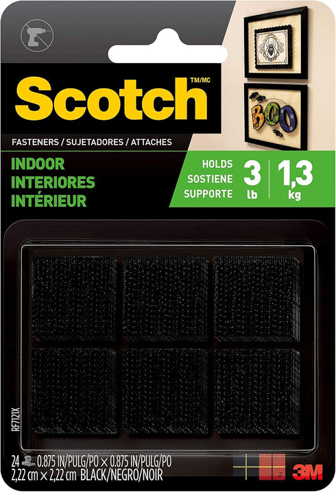 Scotch Multi-Purpose Hook and Loop Fasteners, For Indoor Use, Black,78 in,24-Pair,48-Squares...