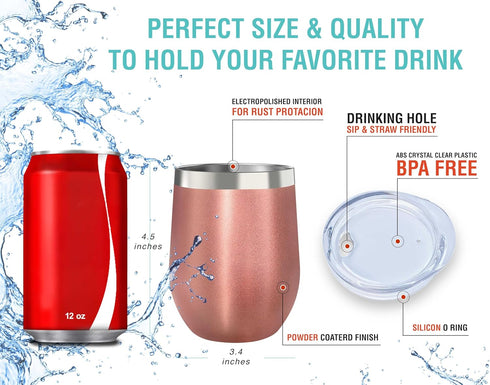 CHILLOUT LIFE 12 oz Stainless Steel Tumbler with Lid & Gift Box | Wine Tumbler Double Wall Vacuum Insulated Travel Tumbler Cup for Coffee, Wine, C...