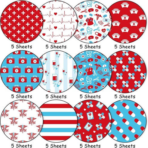 Whaline 60 Sheets Nurse Pattern Paper Thank You Nurses Scrapbook Specialty Paper Red Blue Double Sided Craft Paper For Nurse Doctor Grad DIY Card ...