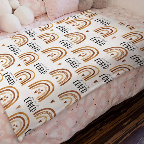 Boho Rainbow You are So Loved Baby Blanket Girl Boy Gift, Inspirational Brown Flannel Fleece Nursery Bed Receiving Blankets, Soft Lightweight Newb...