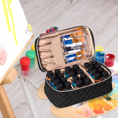 Teamoy Acrylic Paint Organizer Holds 24 Bottles of 2 fl.oz Acrylic Paint, Paint Brush Storage Bag for Art Brush and Craft Supply, Black...