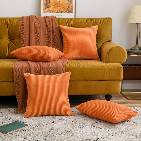 MIULEE Fall Pack of 2 Orange Pillow Covers 12x20 Inch Soft Boho Striped Corduroy Throw Pillow Covers Decorative Square Cushion Cases Pillowcases f...