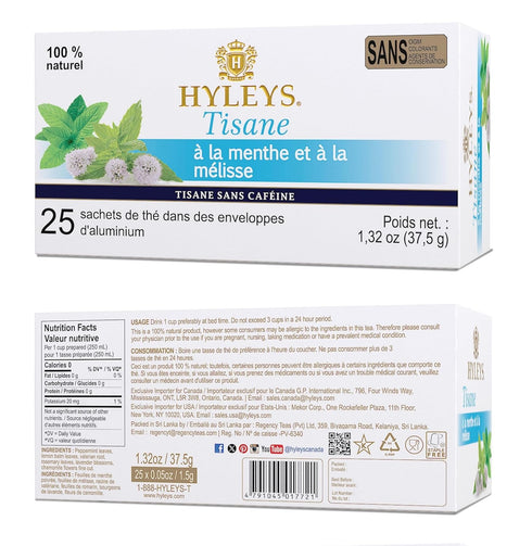 Hyleys Sleep Lemon Balm Herbal Tea - Relaxing Evening Blend, Caffeine-Free, 100% Natural, Non-GMO, Gluten-Free, Dairy-Free, Sugar-Free, Decaf - 25...