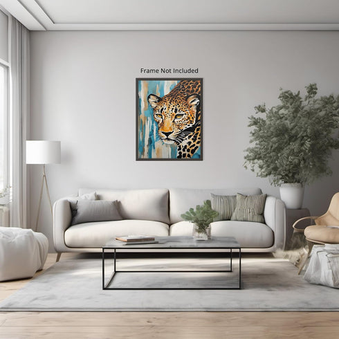 Posterizer 1 pcs- beautiful leopard sneaking with blue background-Art for Animal Lovers-Gift for Art Lovers-Living Room Bedroom Decor- unframed wa...