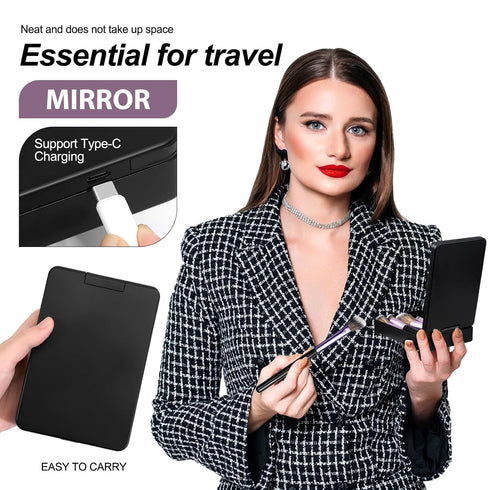 Travel Makeup Brush Set with LED Mirror, Professional and Mini Makeup Brushes Set 14Pcs, Eye Shadows Makeup Set Storage Box (Purplish Black)...
