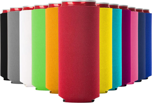 Slim Can Cooler Sleeves 12 Pack– Blank Foldable Neoprene 12oz Can Insulators – Skinny Beverage Coolers for Beer & Soda – Sublimation-Ready (Assort...