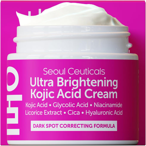 SeoulCeuticals Korean Kojic Acid Cream Dark Spot Remover + Glycolic Acid + Niacinamide + Cica + HA Moisturizer - Cruelty Free K Beauty Skincare 2o...