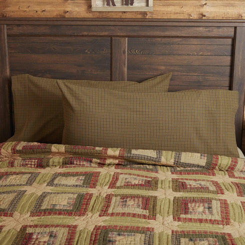 VHC Brands Tea Cabin Green Plaid King Pillow Case Set of 2 21x40 Country Rustic Bedding Accessory, Moss Green...
