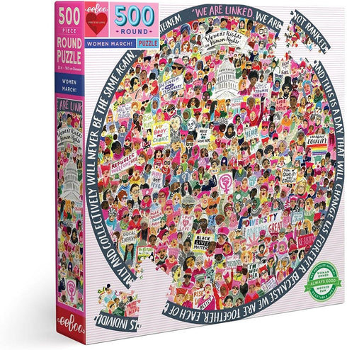 eeBoo: Piece and Love Women March! 500 Piece Round Circle Jigsaw Puzzle, Puzzle for Adults and Families, Glossy, Sturdy Pieces and Minimal Puzzle ...