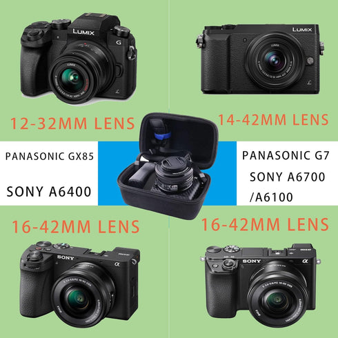 JINMEI Hard EVA Carrying Case Compatible with Panasonic Lumix GX85 12-32mm Lens/G7 4K 14-42mm Lens/Sony Alpha a6400 16-50mm Lens/a6700/a6100 Lens ...