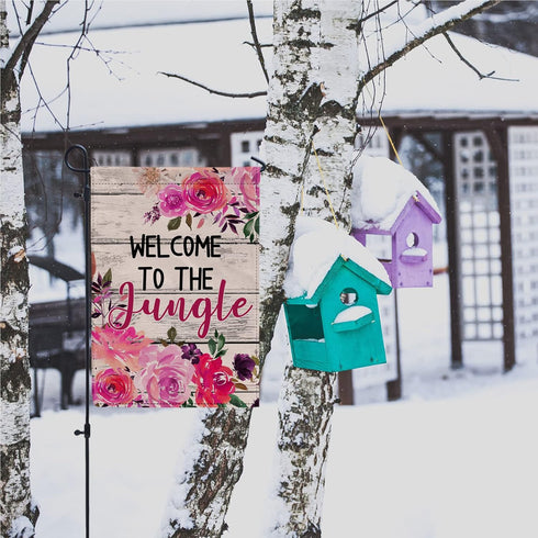 Welcome to the Jungle Fall Flag Garden Burlap Welcome for Outside, Farmhouse Garden Flag Winter Fall Flags 12" x 18" Double Sided Outdoor Decor...