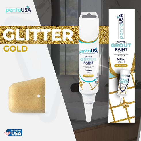 PentaUSA Tile Grout - Glitter Grout Tube, 6 Fl Oz Glitter Fast Drying Grout Paint, Shiny Grout Repair Kit - Renew Grout Lines in Bathroom, Kitchen...