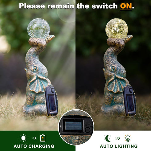Solar Elephant Garden Decor Statues & Sculptures for Outside, Outdoor Figurine Lights for Patio, Yard, Balcony, Unique Housewarming Ornament...