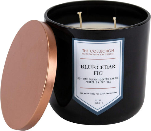 Chesapeake Bay Candle, The Collection, 2-Wick Soy Candle, Blue Cedar Fig, 12oz, Black with Copper Lid...