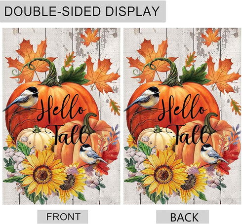 Halloween Fall Garden Flags 12x18 Double Sided,Thanksgiving Pumpkin Sunflower Small Yard Flags Garden Outside Decor,Hello Fall Decorations for Hom...