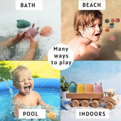 Mold Free Silicone Bath Toys, Baby Bath Toys 6-12 Months, Toddlers 1-3, Non Toxic Infant Bathtub Toy, Water Toys, Pool Toy, Dishwasher Safe (Coral...