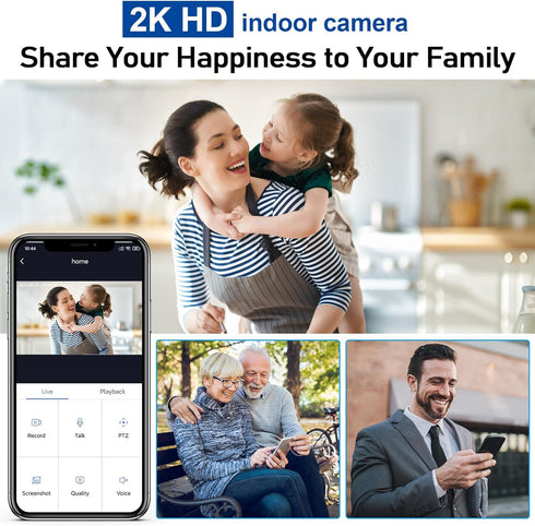 Indoor Security Camera 2K HD 360 Degree Night Vision Camera, WiFi 2.4GHZ & 5GHz Home Camera with Motion Detection & Tracking for Baby and Pet/Dog/...
