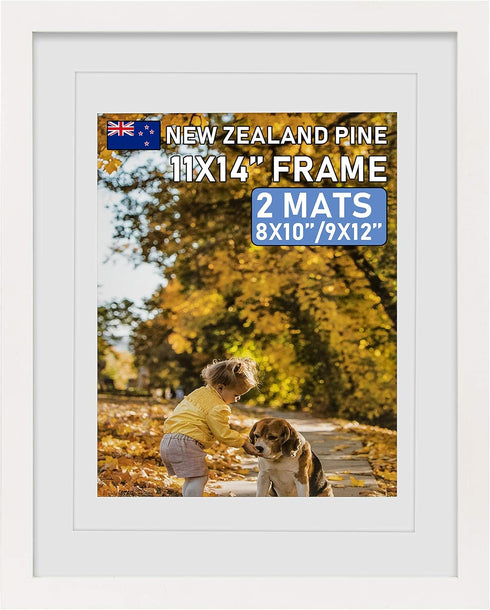 Beyond Your Thoughts 11"X14" Real Wood (Hang/Stand) White Picture Photo Frame with Matted for 8"X10" or 9"x12" Photo for Wall and Table Top-Mounti...