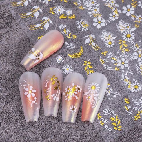 8 Sheets Gold Nail Stickers Flower Nail Decals 3D Self Adhesive Leaf Nail Art Stickers Spring Nail Designs Nail Art Supplies for Women Nail Manicu...