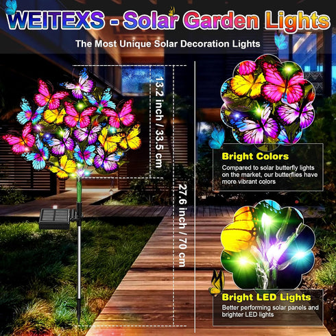 Solar Garden Lights Solar Lights Outdoor Waterproof Solar Lights 2 Pack with New Upgraded 72 LED 34 Butterfly Outdoor Solar Lights for Yard Outsid...