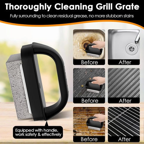 Grill Griddle Cleaning Brick Block, Heavy Duty Grill Cleaning Stone Bricks with Handle, Pumice Griddle Cleaning Stone for Removing BBQ Grills, Poo...