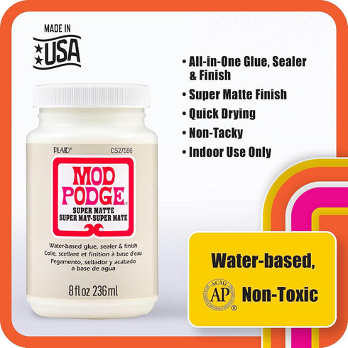 Mod Podge Super Matte, Premium All-in-One Glue, Sealer, and Finish, 8 fl oz, CS27596, Clear...