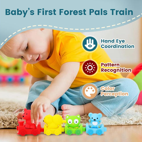 Toddler Toys Age 1-3, Baby’s First Animal Train Toy, Sensory & Soft Stacking Toys, Bright Colors - Preschool Learning Activities for Kids...