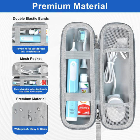 Travel Case for Oral-B/Oral-B Pro/Phlips Sonicare Electric Toothbrush with 2pcs Toothbrush Heads Cover Cap, Portable Hard Protective Storage Bag w...
