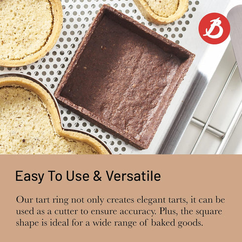 de Buyer Perforated Square Tart Ring - 8” x 8” x 0.8” - Perfect for Baking Beautifully Crisp Tarts - Easy to Use & Clean - Made in France...