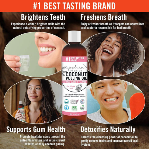 Coconut Pulling Oil for Teeth and Gums Mouthwash, 100% Pure and Natural, Non-GMO, Ayuverdic – Refreshing Rose Clove Essential Oils...