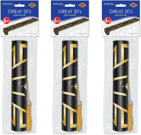 Beistle 59907 3 Piece Printed Great 20's Table Runners, Black/Gold, 11" x 6'...