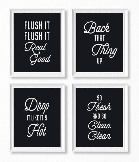 Brooke & Vine Funny Bathroom Decor Hip Hop 80’s 90’s Music Old School Rap Posters Wall Art Prints (UNFRAMED 8 x 10 Set of 4) Black and White Restr...