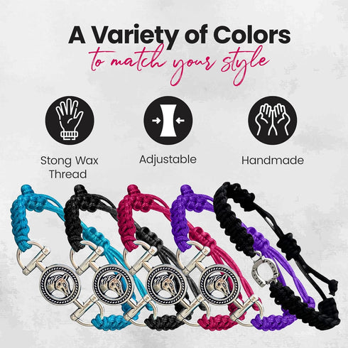 Girls Horse Bit Charm Bracelet, Horse Lovers Equestrian Jewelry - Adjustable Friendship Braided String Stirrup Bracelet for Women, Teens and Girls...