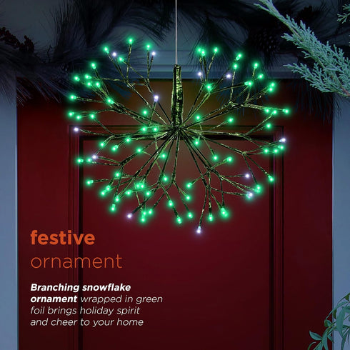 Alpine Corporation 16"H Indoor Holiday 3D Snowflake Hanging Ornament with LED Lights, Green , Christmas Decoration...