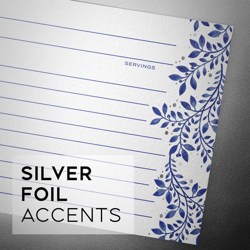 Blue Floral and Silver Foil Lux Recipe Cards, 4x6 inches...