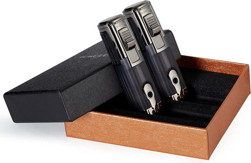 Cigar Lighter Triple Jet Flame Torch Lighter Refillable Butane Lighter with Cigar Punch, 2 Pack, Charcoal...