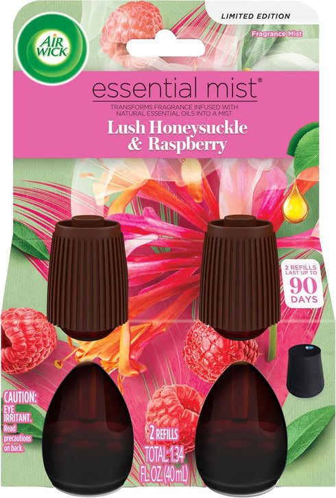 Air Wick Essential Mist Refill, 2 ct, Lush Honeysuckle & Raspberry, Essential Oils Diffuser, Air Freshener...