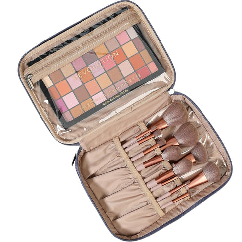 NISHEL Large Double Layer Travel Makeup Bag Women, Large Cosmetic Case, Organizer for Travel-Size Accessories Bottles, Brushes, Conditioner, and S...
