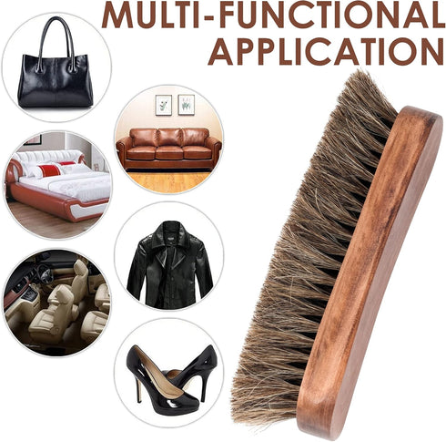 6.7" Horsehair Shoe Shine Brush - 100% Soft Genuine Horse Hair Bristles - Unique Concave Design Wood Handle - Comfortable Grip, Anti Slip - for Bo...