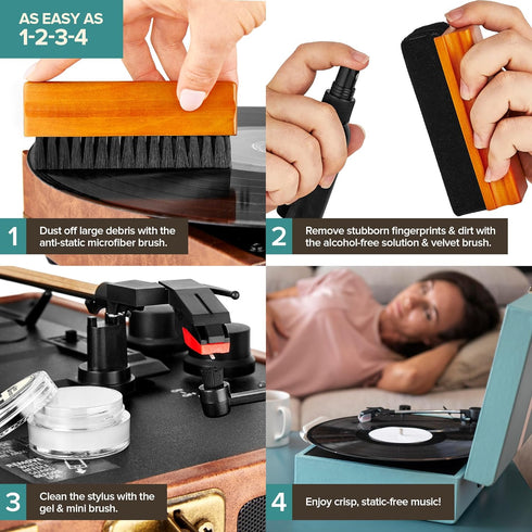 Stock Your Home 6 Piece Vinyl Record Cleaning Kit, Includes Vinyl Cleaner Spray, Anti-Static & Velvet Vinyl Record Brush, Needle Cleaning Gel & Br...