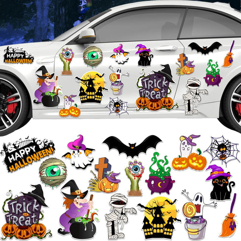 16 Pcs Halloween Magnets Reflective Car Magnets Decorations Halloween Refrigerator Magnetic Stickers Holiday Pumpkin Bat Magnet Stickers Accessori...