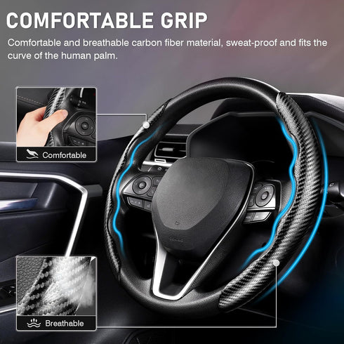 Cartist Carbon Fiber Steering Wheel Cover - Anti-Slip, Comfortable Grip for Men/Women - Durable, Universal Car Accessory (Black)...