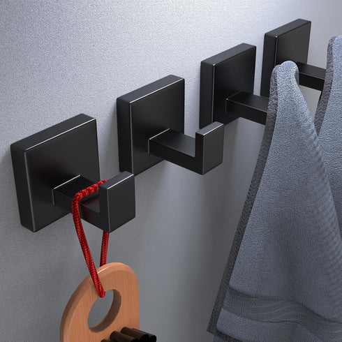 VAEHOLD 4 Pack Robe Towel Hooks for Bathrooms Matte Black Coat Hooks for Hanging Stainless Steel Heavy Duty Wall Mounted Shower Hooks Wall Hooks f...