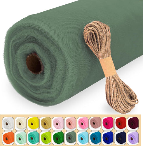 Sage Green Tulle Fabric Roll, 54" x 40 Yards (120FT) Tulle for Wedding Decoration DIY Tutu Party Backdrop Baby Shower Table Skirts Gift Wrapping...