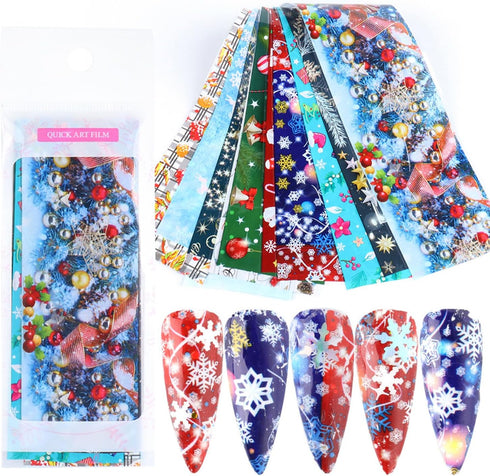 Christmas Nail Foil Transfer Stickers 10 Sheets Xmas Nail Art Stickers Decals Winter Santa Claus Snowflake Bells Nail Decals Supplies for Women Ch...
