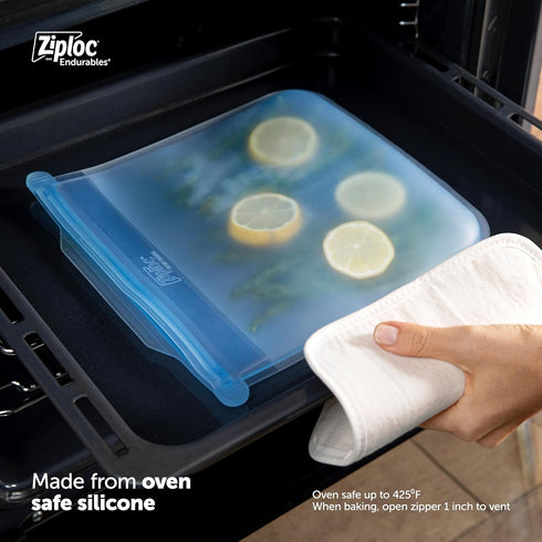 Ziploc Endurables Large Pouch, 8 Cups, Reusable Silicone Bags and Food Storage Meal Prep Containers for Freezer, Oven, and Microwave, Dishwasher S...