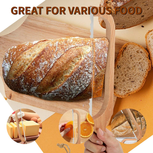 Bread Slicer for Homemade Bread,16" Wooden Bread Bow Knife Serrated Slicer, Premium Stainless Steel Serrated Saw Sourdough Bread Cutter for Bagels...