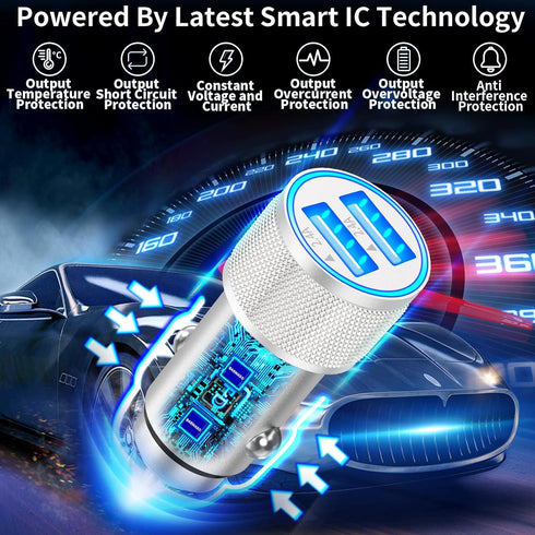 ?MFi Certified?iPhone Fast Car Charger, BARMASO 4.8A Car Power Adapter Dual USB Car Charger Fast Charging Cigarette Lighter with 2Pack Lightning C...